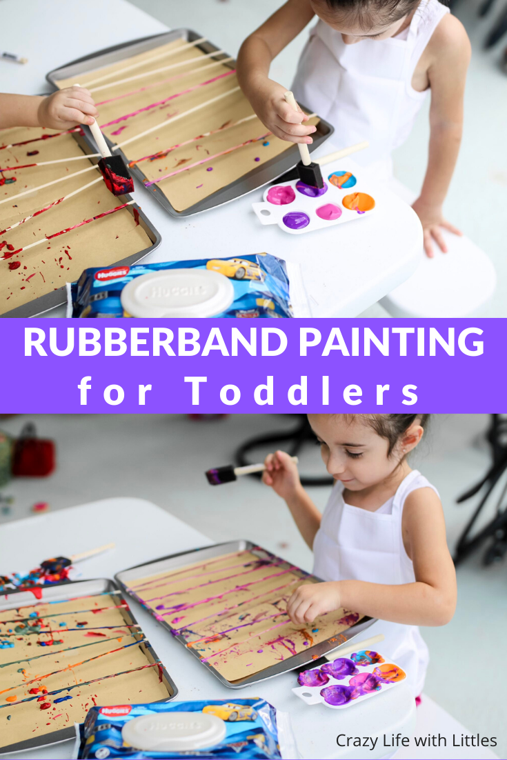 Rubber Band Snap Painting, toddler painting, washable paints, finger painting, splatter art work for kids