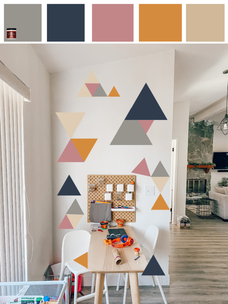 DIY Geometric Accent Wall in Playroom, Modern Boho Playroom Decor