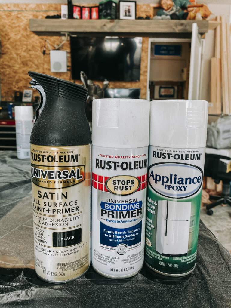 supplies used to spray paint laminate counters and cabinets in master bathroom budget makeover
