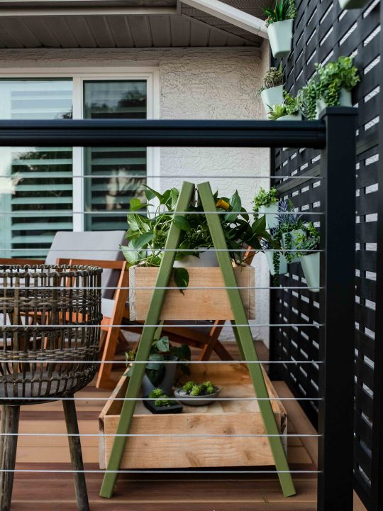 A Modern DIY Outdoor Plant Shelf, A-frame plant shelf, 2-tier plant shelf for indoor outdoor use